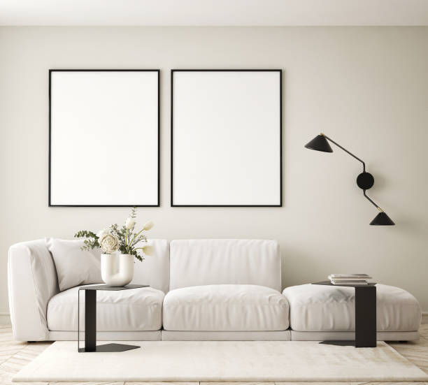 istock mock up poster frame in modern interior background, living room, Scandinavian style, 3D render, 3D illustration 1410811704