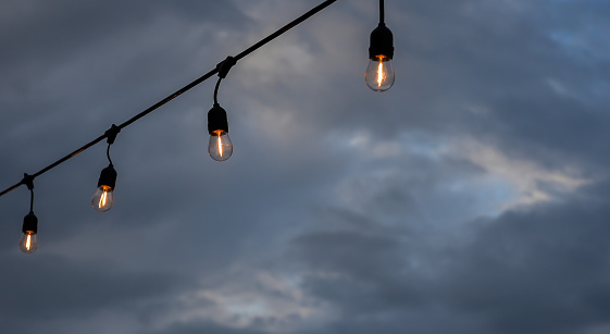 Light bulbs with cloudy evening  sky background
