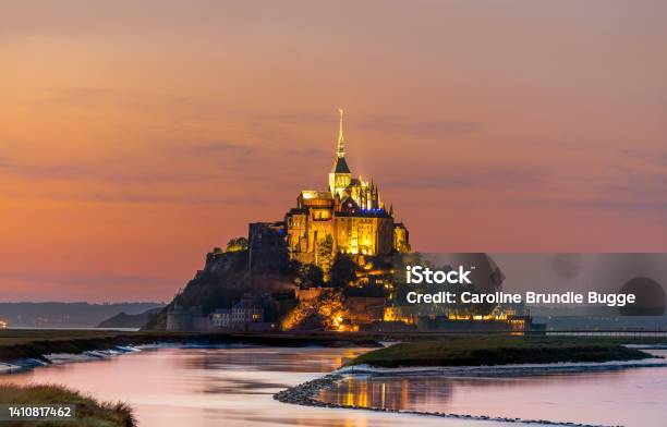 Mont Saint Michel Normandy France Stock Photo - Download Image Now - Mont Saint-Michel, Sunset, Brittany - France
