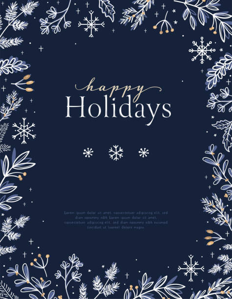 прекрасный рисованный рождественский дизайн с текстом и украшением, элегантный шаблон - отлично подходит для приглашений, открыток, баннер - holiday background stock illustrations