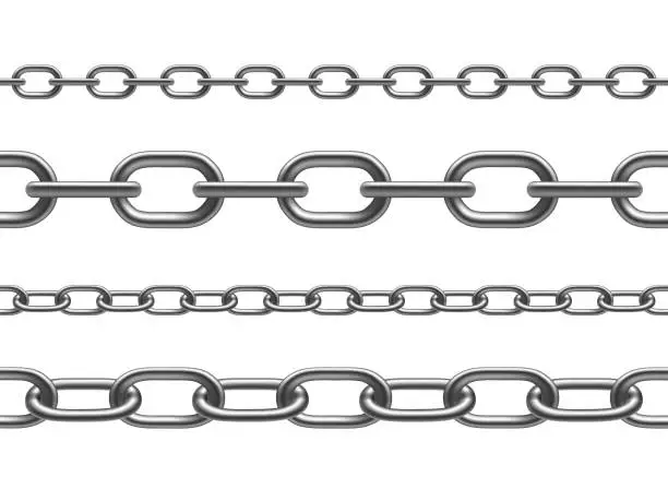 Vector illustration of Set of metal chains. Seamless patterns