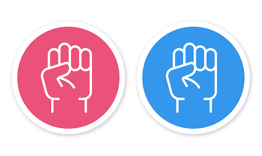Raised fist union teamwork protest social activism line icon design element.