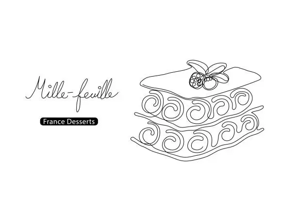 Vector illustration of French dessert mille feuille Graphic line art Illustration stock illustration