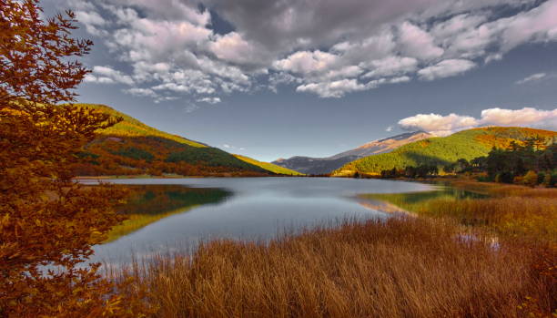 Autumn landscape of Doxa lake, Peloponnese, Greece stock photo