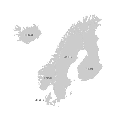 Scandinavia map isolated on white background. Map sweden, norway, denmark and finland. Vector stock