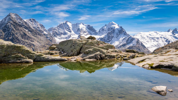 フオルクラ・スールレイの峠の素晴らしい風景(スイス) - engadine graubunden canton piz bernina corvatsch ストックフォトと画像