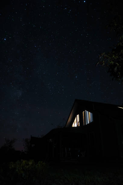 istock Country house under stary sky at night 1410830223