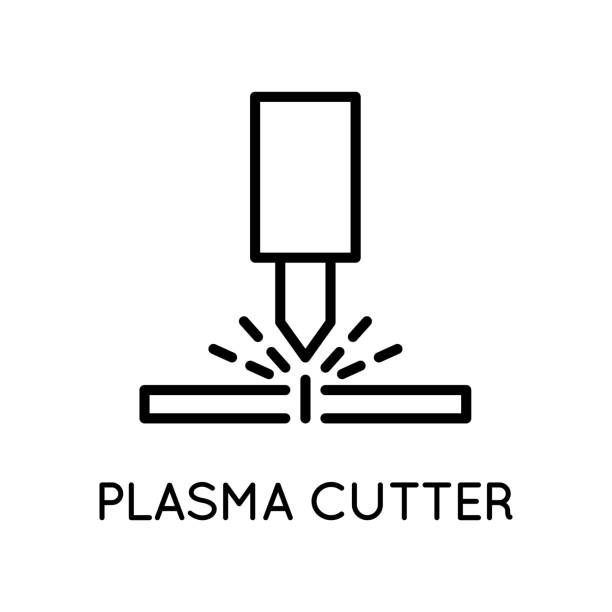 플라즈마 기계 아이콘입니다. 금속 가공, 제조. 제조, 디자인, 프로젝트. 흰색 배경에 격리 된 간단한 스타일의 벡터 기호. - slicing machine stock illustrations
