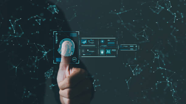 istock Security of future technology and Cybernetics on the Internet, finger scanning allows access to security and identification of big Data businesses, bank and Cloud Computers,AI. 1410831686