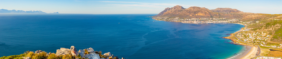Elevated view of Glencairn beach and Simon's Town in Cape Town, South Africa