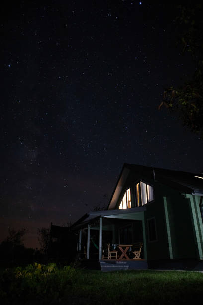 istock Country house under stary sky at night 1410835517