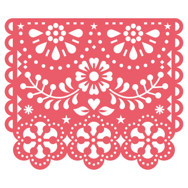 mexikanisches traditionelles papel picado vektordesign, inspiriert von traditioneller ausgeschnittener dekoration aus mexiko, blumengirlandendekor - papel picado stock-grafiken, -clipart, -cartoons und -symbole