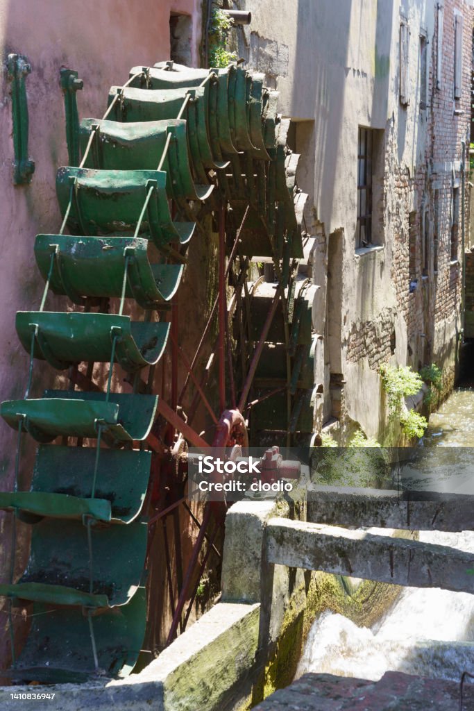 Old watermill at Capergnanica, Cremona province, Italy Old typical watermill at Capergnanica, in Cremona province, Lombardy, Italy Ancient Stock Photo