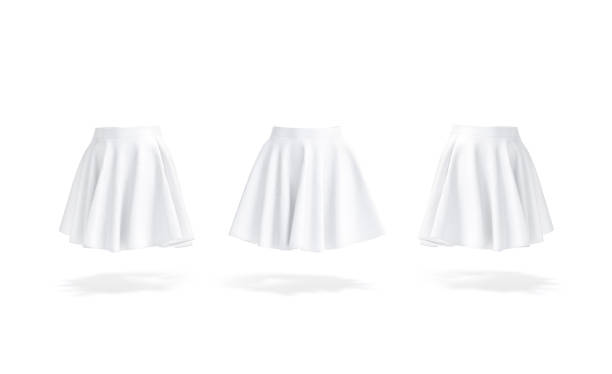 Blank white women mini skirt mockup, front and side view
