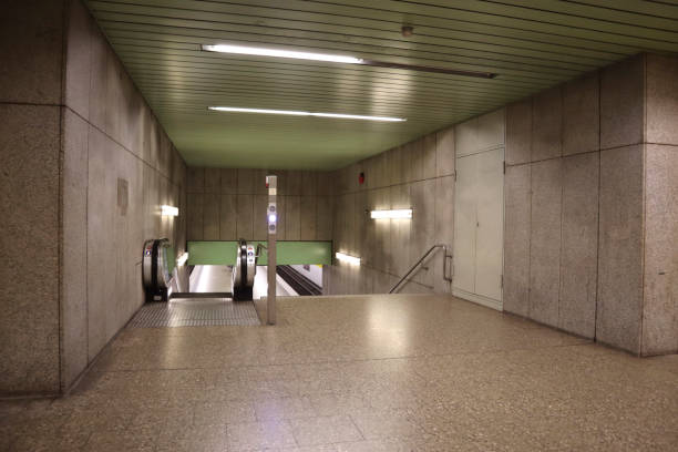 istock Empty stairway and escalator at a subway station 1410837377