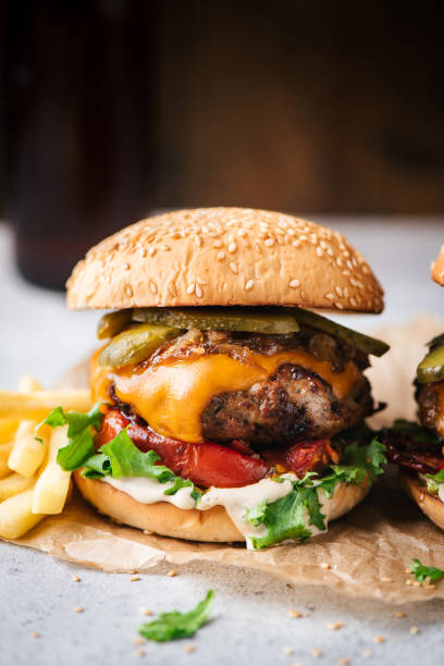 istock Juicy Craft Cheeseburger With Roasted Pepper 1410837512