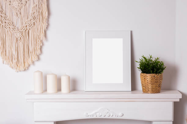 istock Mock up poster. Minimal template with empty picture frame mock up. Wall decor, home wall 1410842968