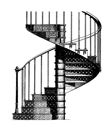 Antique illustration: constructions and architecture: Iron staircase