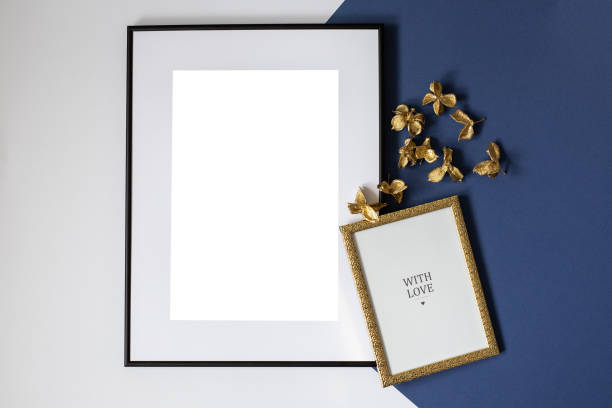 istock Mock up poster. Minimal template with empty picture frame mock up. White background, boho 1410845843