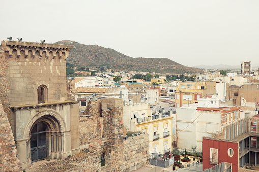 15th June, 2022. Skyline of historical and residencial buildings in the historical town of Cartagena in Spain