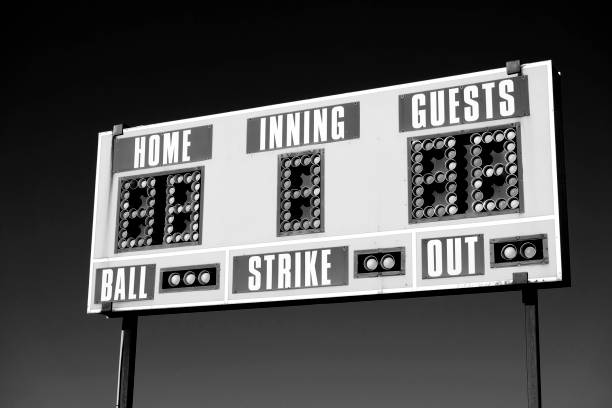 istock Baseball Scoreboard Ball Strike Home Inning black and white 1410848239