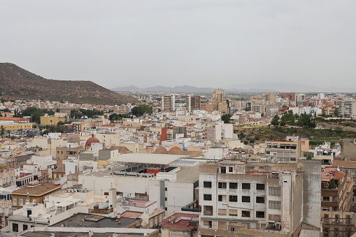 15th June, 2022.  Skyline of historical and residencial buildings in the historical town of Cartagena in Spain