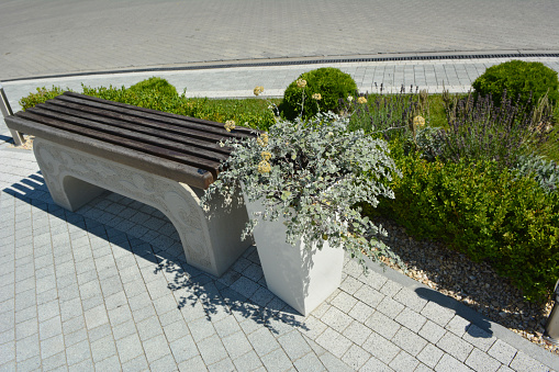 Fragments of modern design from landscaping in the garden, park, square, recreation area