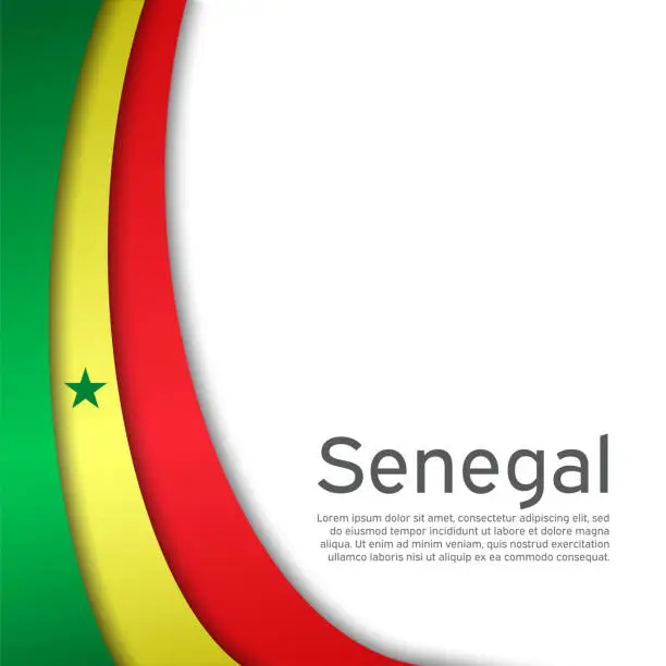 Vector illustration of Abstract waving Senegal flag. National senegalese poster. Creative background for design of patriotic holiday card. State senegal patriotic cover, flyer. Paper cut style. Vector tricolor design