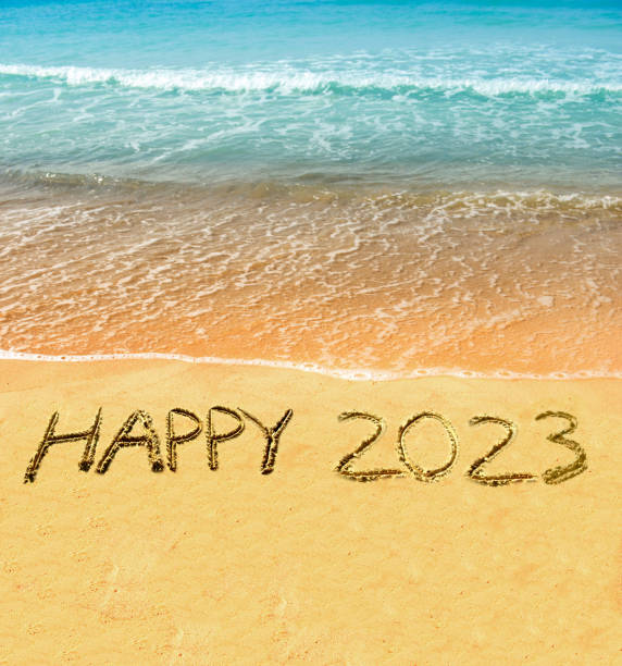 New Year 2023 on the beach. stock photo