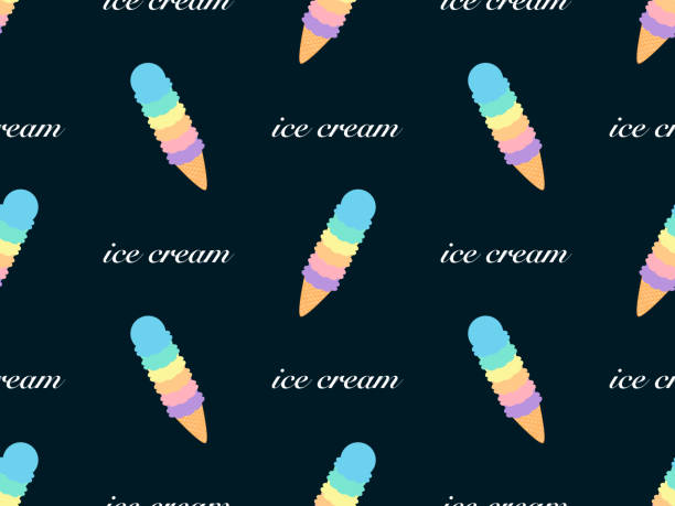 illustrazioni stock, clip art, cartoni animati e icone di tendenza di gelato personaggio dei cartoni animati senza cuciture su sfondo blu - vector frozen pixelated multi colored