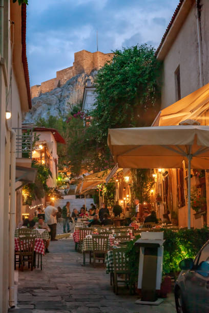 Street view of Athens Street view in Plaka district of Athens plaka athens stock pictures, royalty-free photos & images