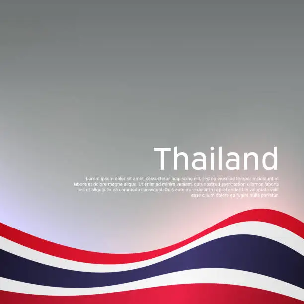 Vector illustration of Abstract waving Thailand flag. National thai poster. Creative background for design of patriotic holiday card. State thailand patriotic cover, flyer. Vector tricolor design