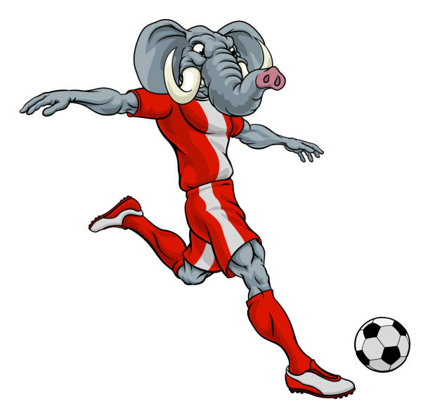 Elephant Soccer Football Player Sports Mascot An elephant soccer football player cartoon animal sports mascot kicking the ball republican elephant logo stock illustrations