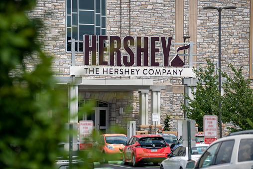 Hershey, Pennsylvania, USA – July 01, 2022:  Hershey chocolate corporate headquarters located in Hershey, Pennsylvania.