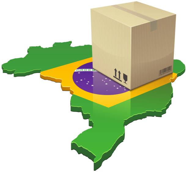 ilustrações, clipart, desenhos animados e ícones de entrega de mercadorias para o brasil (recortado) - brazilian flag brazil flag three dimensional shape