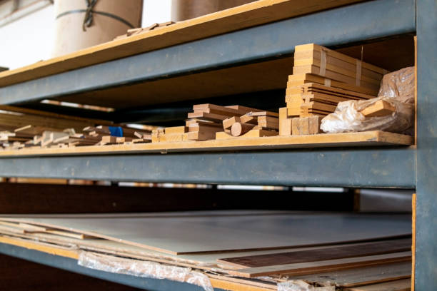 istock Timbers and planks at a wood material store. 1410855929