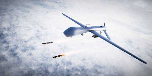 istock Military combat drone UAV launching missiles 1410858246