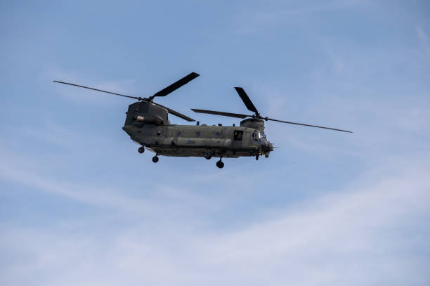 Republic of Singapore Airforce Chinook Helicopter on an exercise in Singapore's Marina Bay Area