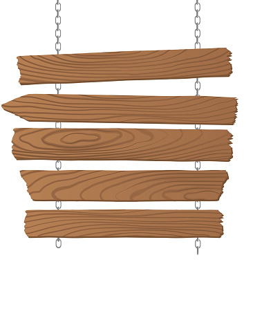 Old western style hanging wooden sign element on a transparent background.