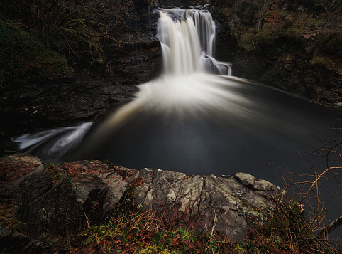 The Falls of Falloch waterfall on the river Falloch in the county of Stirling in Scotland.