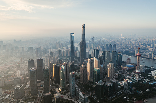 Aerial View of Shanghai Skyline / Shanghai, China
