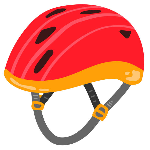 ilustrações, clipart, desenhos animados e ícones de capacete esportivo protetor vermelho para patinação ou patinação. ilustração vetorial desenhada à mão. adequado para site, adesivos, cartões de boas-vindas. - capacete de ciclismo