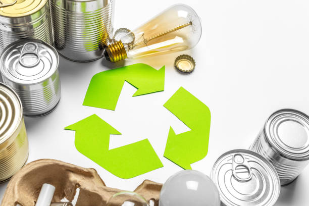 istock Eco concept with recycling symbol on table background top view 1410867823