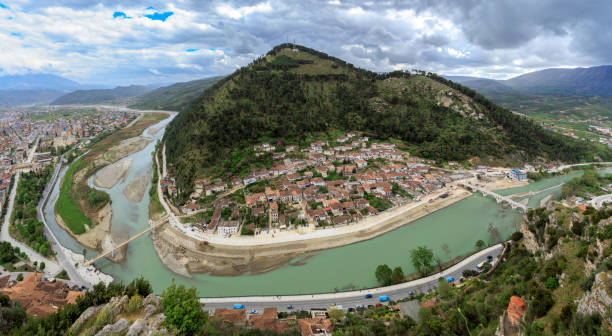 istock Berat old town aerial panoramic view 1410867867