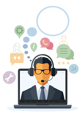 Technical Support Template Concept Flat Design Icon. Hotline. Online Chat.