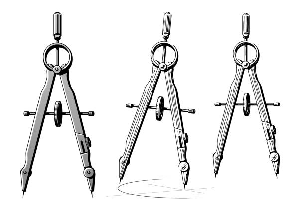 illustrations, cliparts, dessins animés et icônes de dessin de cercle de conception de plan de boussole. precision engineering divider vintage sketch vector illustration - drafting symbol plan blueprint