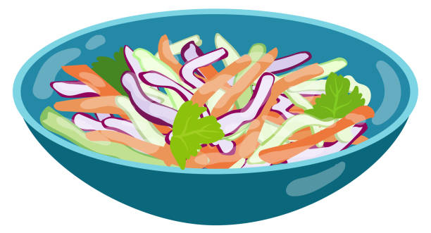 Coleslaw salad on the blue plate. Hand drawn vector illustration. Suitable for website, stickers, postcards, menu. Coleslaw salad on the blue plate. Hand drawn vector illustration. Suitable for website, stickers, postcards, menu. coleslaw stock illustrations