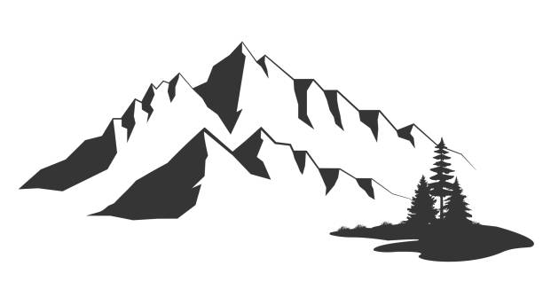 Mountain vector illustration. Old style black and white mountain vector illustration on white background. Black and white mountain Mountain vector illustration. Old style black and white mountain vector illustration on white background. Black and white mountain. alaska landscape stock illustrations