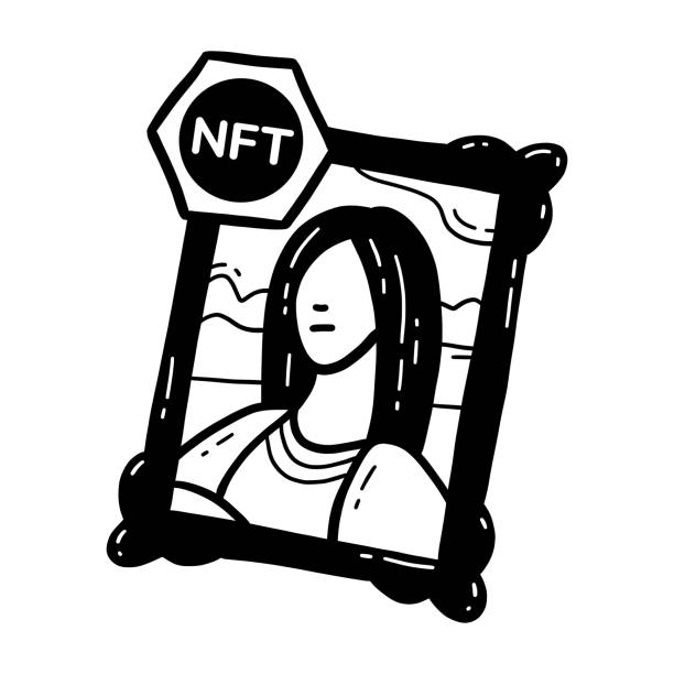 NFT painting and art doodle icon. Owning a portrait of Mona Lisa NFT painting and art doodle hand drawn icon. Owning a portrait of Mona Lisa for cryptocurrency mona lisa stock illustrations