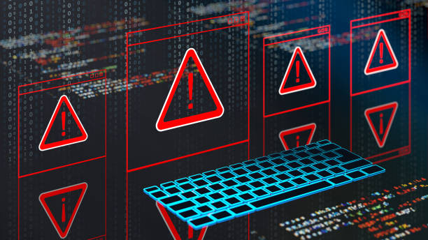 Abstract Warning of a detected malware program Malware Detected Warning Screen with abstract binary code 3d digital concept white collar crime stock pictures, royalty-free photos & images